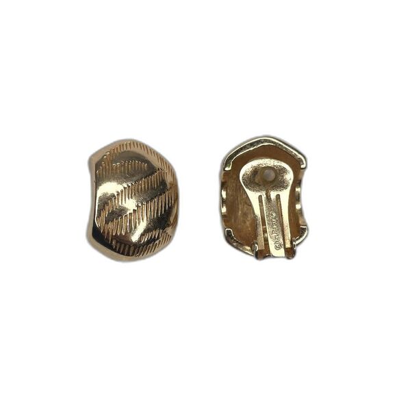 Christian Dior Vintage Gold Plated Textured Half Hoop Clip On Earrings